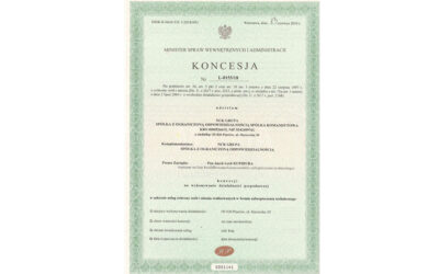 Ministry of Interior and Administration licence for NCK GRUPA Sp.zo.o. Limited Partnership